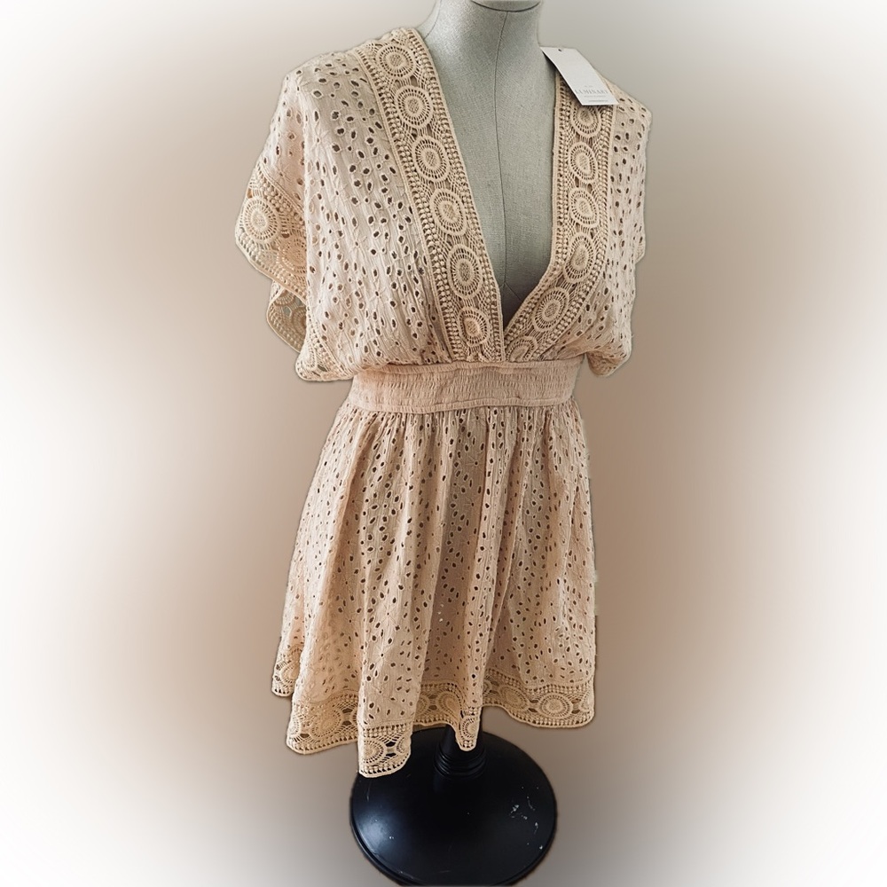 LUMINARY deep V open back mini dress